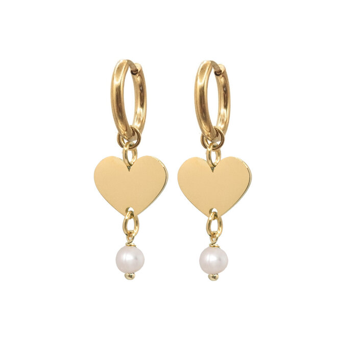 Oorringen heart parel goud