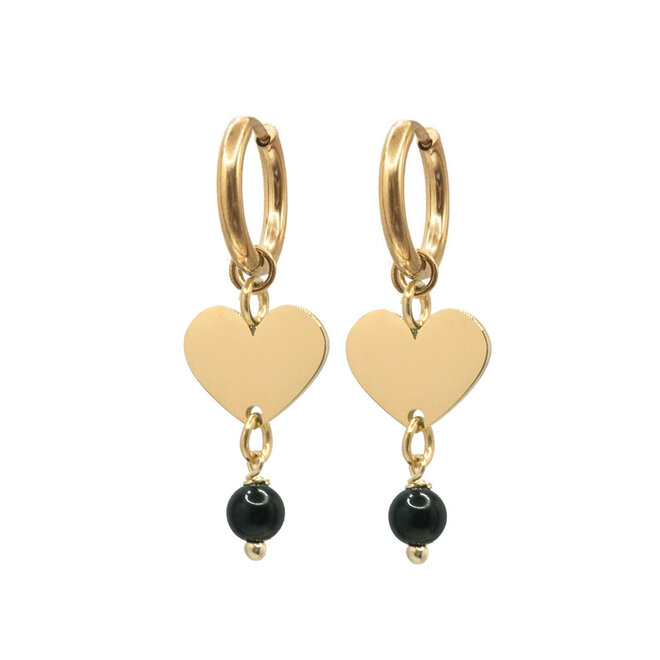 Oorringen heart onyx goud