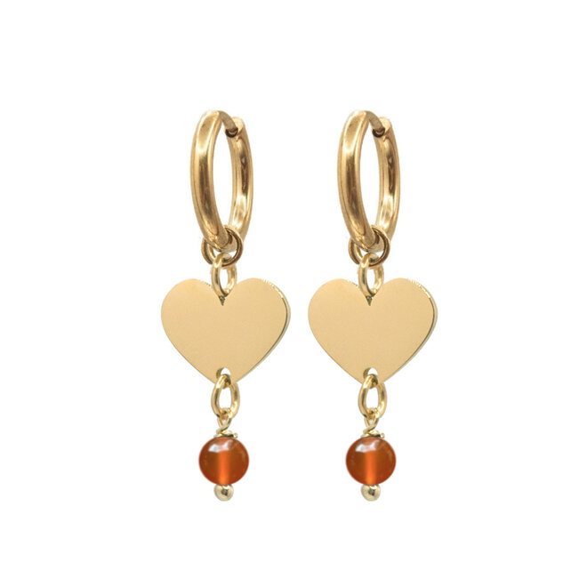 Oorringen heart oranje granaat goud
