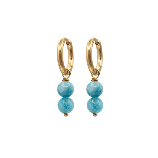 Oorringen jade 6mm blauw goud