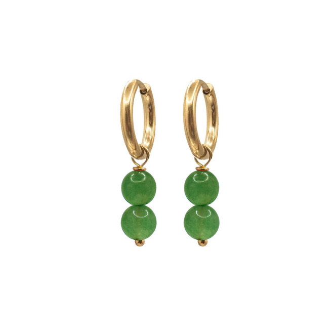 Oorringen jade 6mm groen goud
