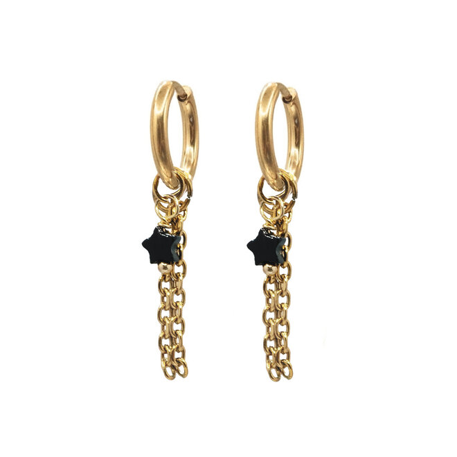 Oorringen star black double oval goud