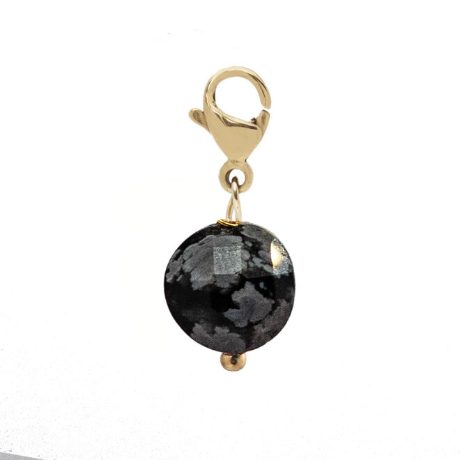 Charm facet plat sneeuwvlok obsidiaan goud