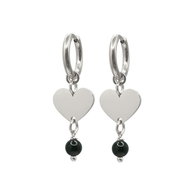 Oorringen heart onyx zilver