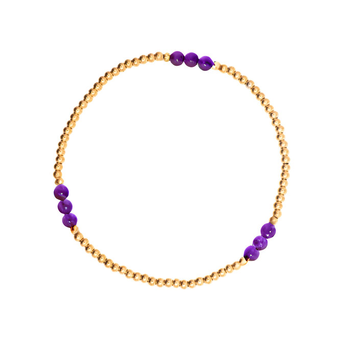 Armband beads 2.5mm 9 x amethist goud small