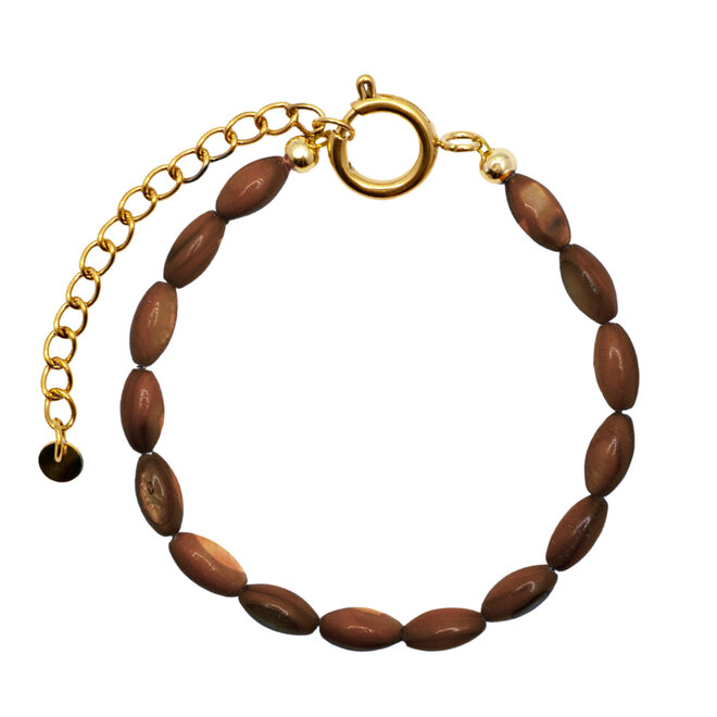 Armband oval shell bruin goud