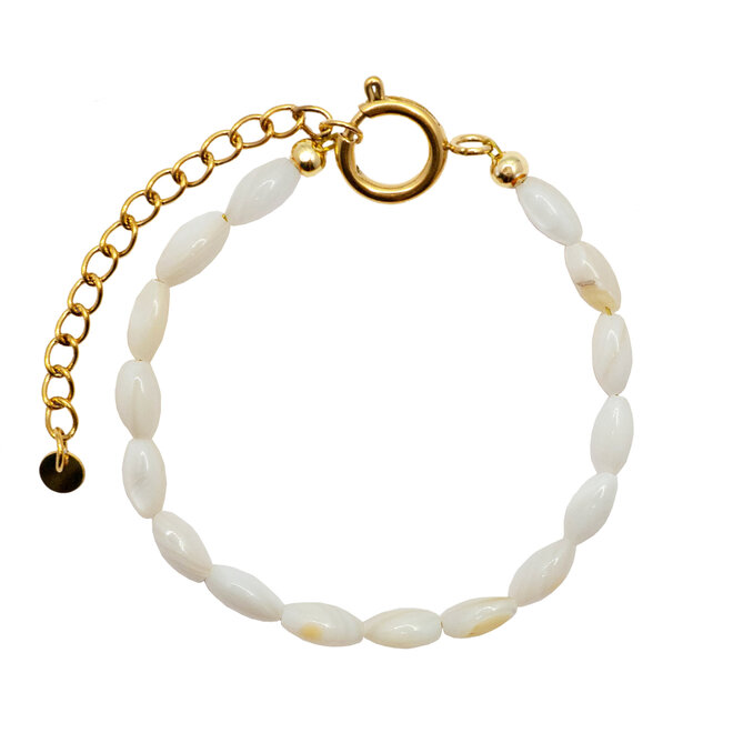 Armband oval shell wit goud