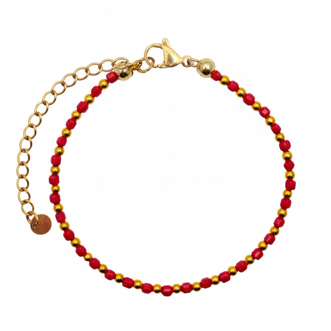 Armband cube beads 2mm rood goud