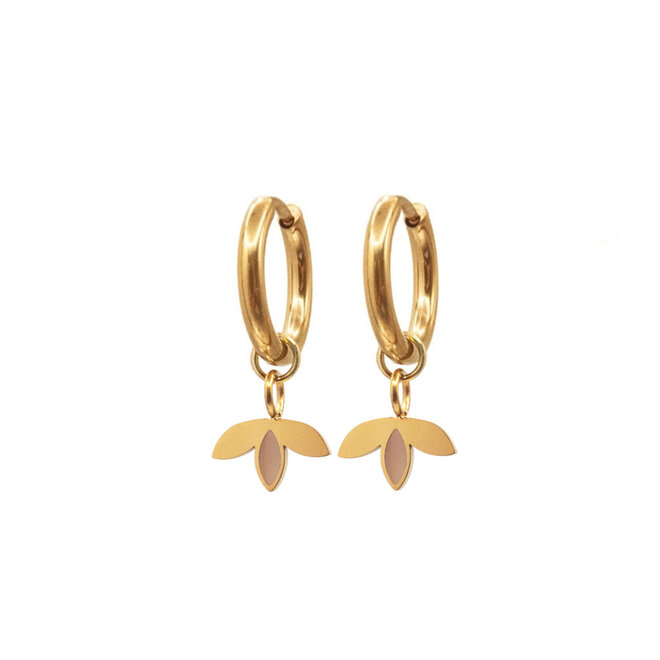 Oorringen (twisted) little leaf sand goud