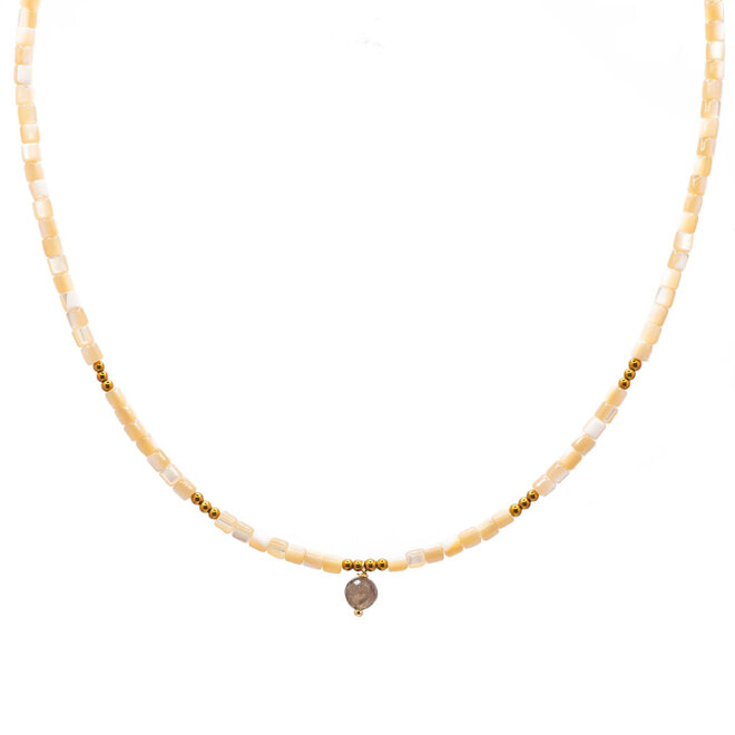 Ketting cube MOP 3mm rookkwarts goud