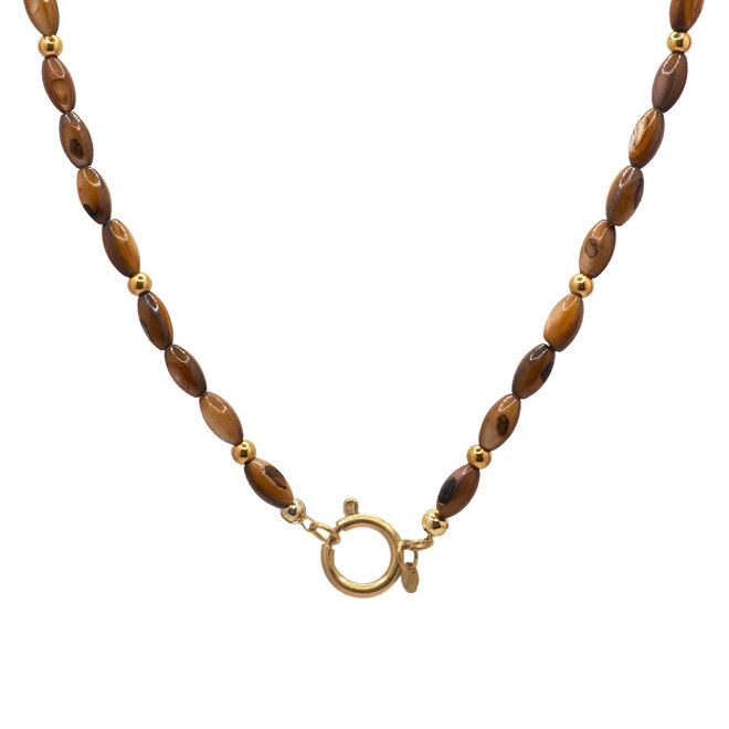 Ketting oval shell bruin goud