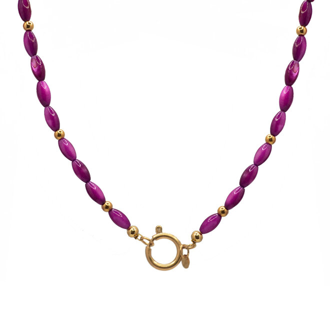 Ketting oval shell paars goud