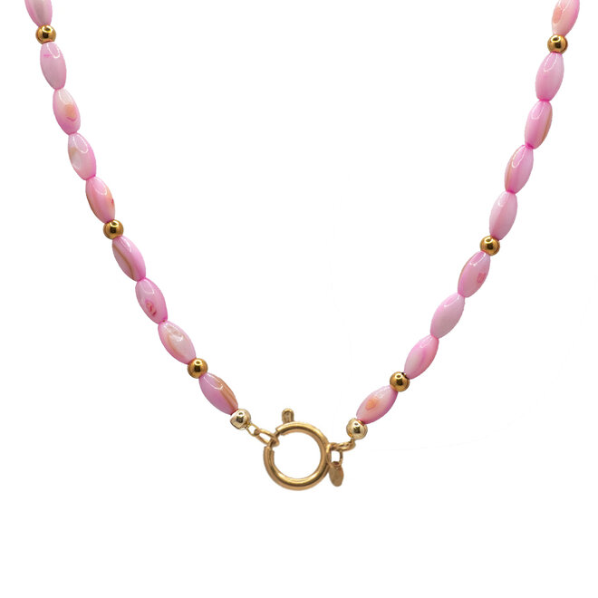Ketting oval shell licht roze goud