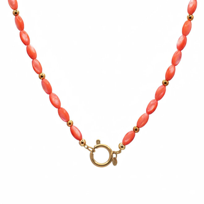Ketting oval shell rood goud