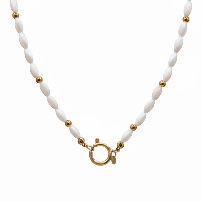 Ketting oval shell wit goud