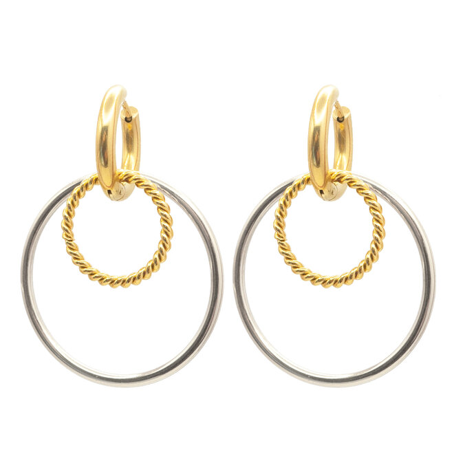 Oorringen britt big twisted bicolor goud