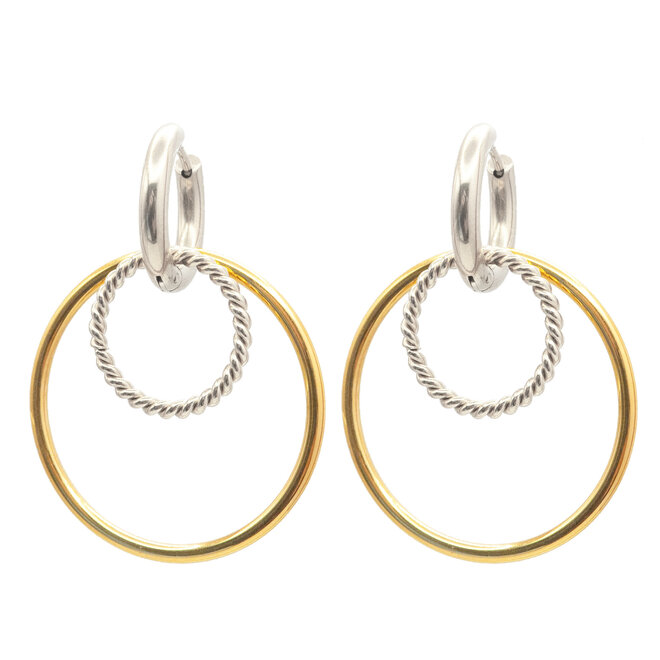 Oorringen britt big twisted bicolor zilver