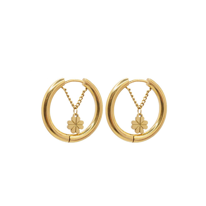 Oorringen big chain klaver goud