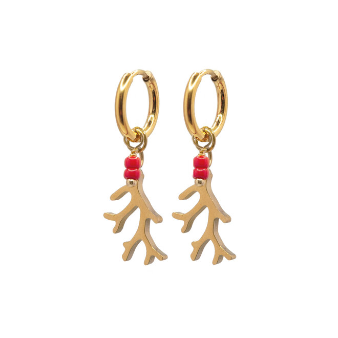 Oorringen (twisted) koraal miyuki rood goud