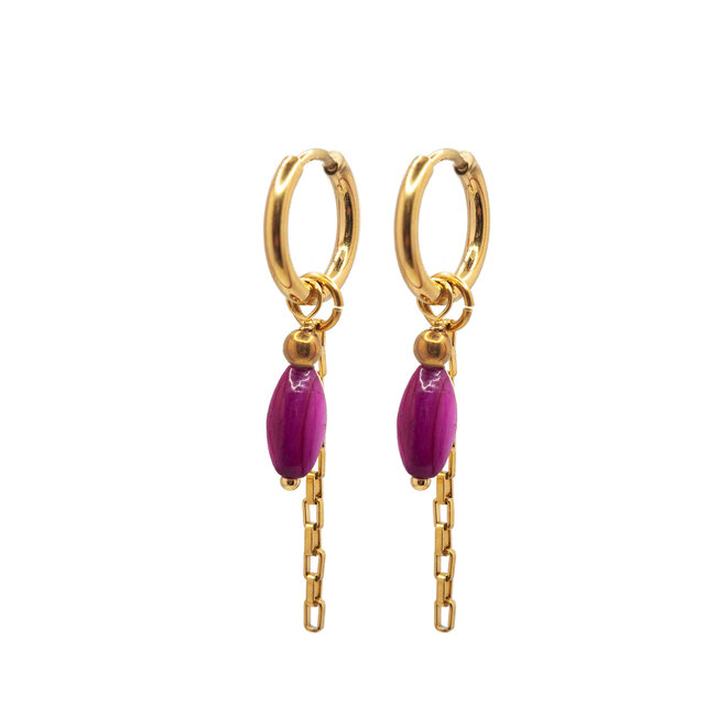 Oorringen square chain oval shell paars goud