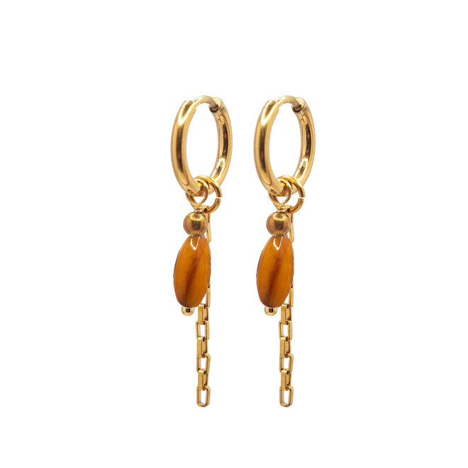 Oorringen square chain oval shell oranje goud