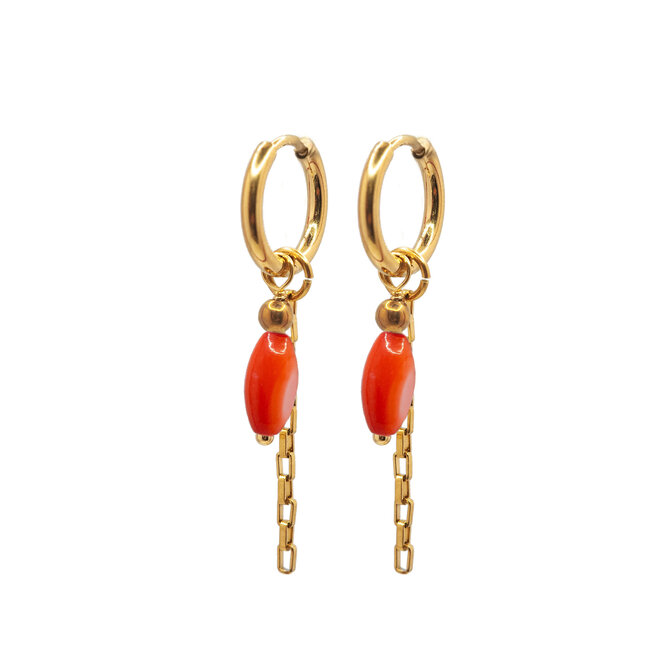 Oorringen square chain oval shell rood goud