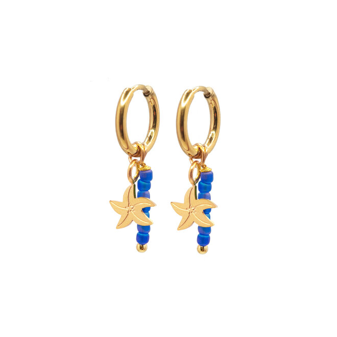 Oorringen (twisted) starfish blauw goud