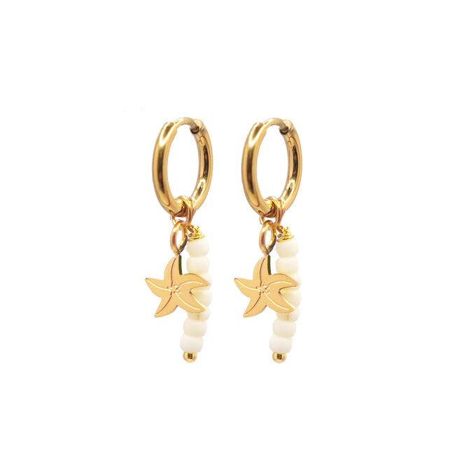 Oorringen (twisted) starfish wit goud