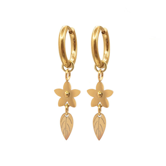 Oorringen (twisted) flower leaf goud