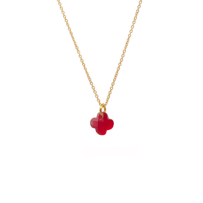 Ketting clover mat donker rood goud