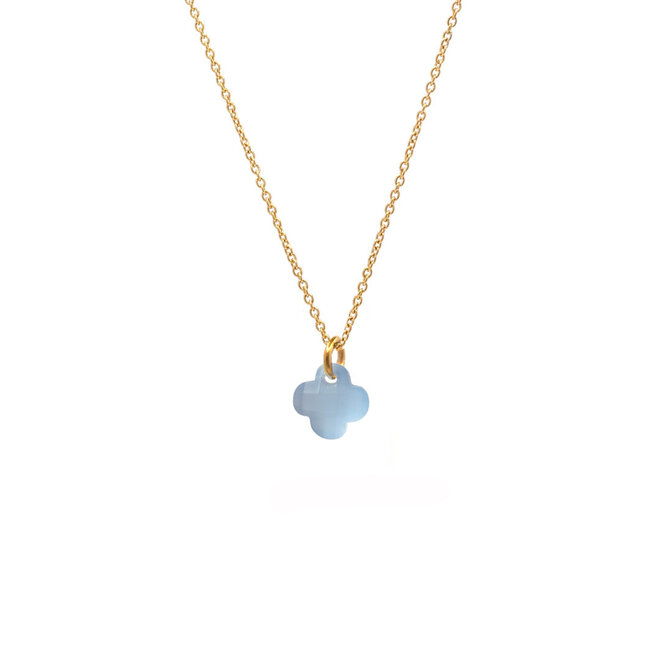 Ketting clover mat licht blauw goud