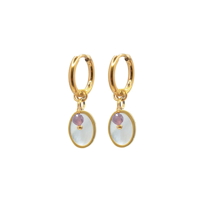 Oorringen shell lepidoliet goud