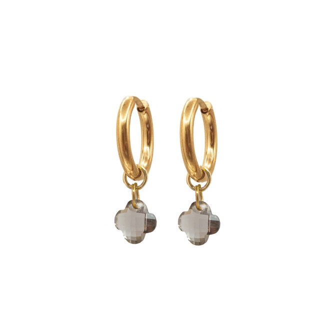 Oorringen clover shiny licht bruin goud