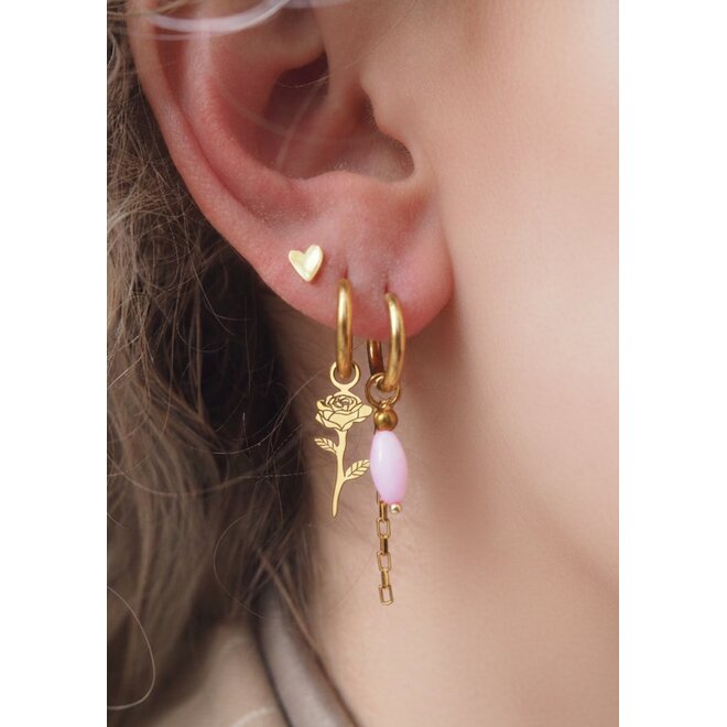 Oorringen square chain oval shell licht roze goud