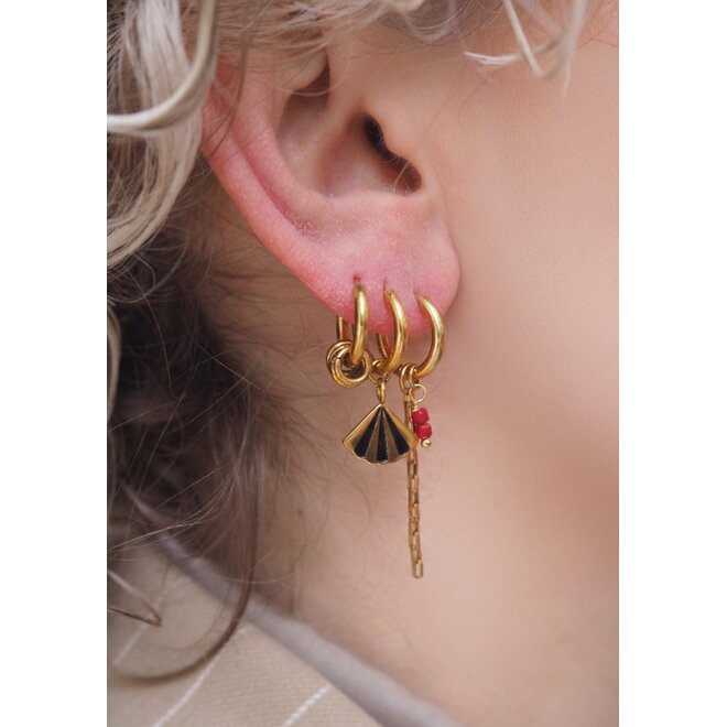 Oorringen square chain cube beads 2mm rood goud