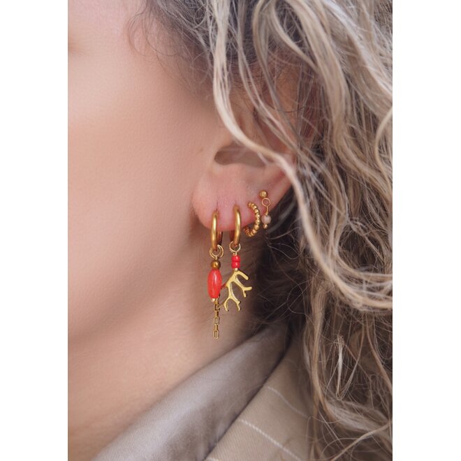 Oorringen (twisted) koraal miyuki rood goud