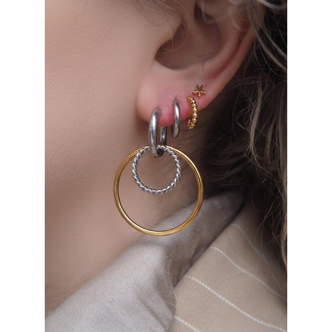 Oorringen britt big twisted bicolor zilver