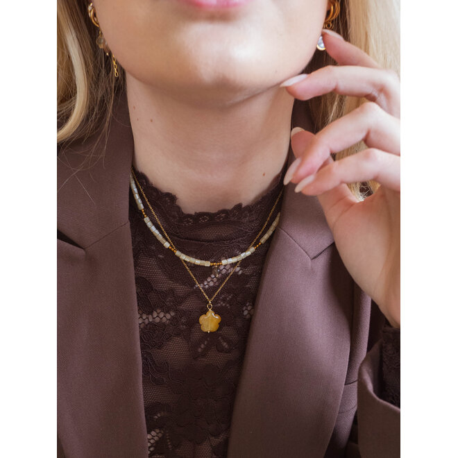 Ketting cube MOP 3mm rookkwarts goud