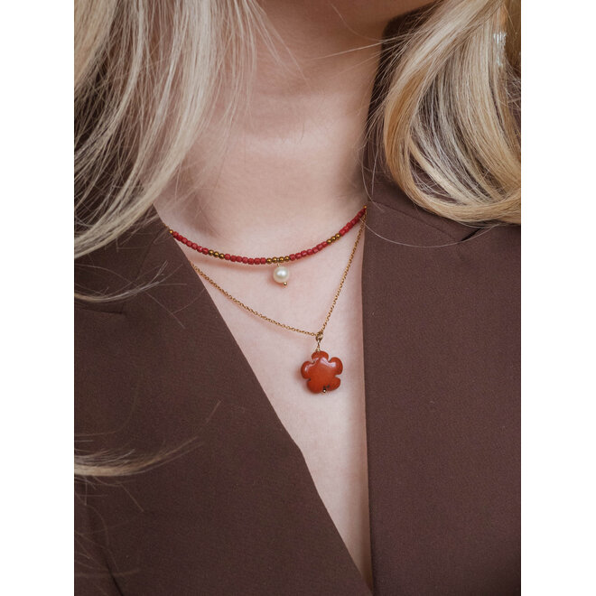 Ketting flower rode jaspis goud