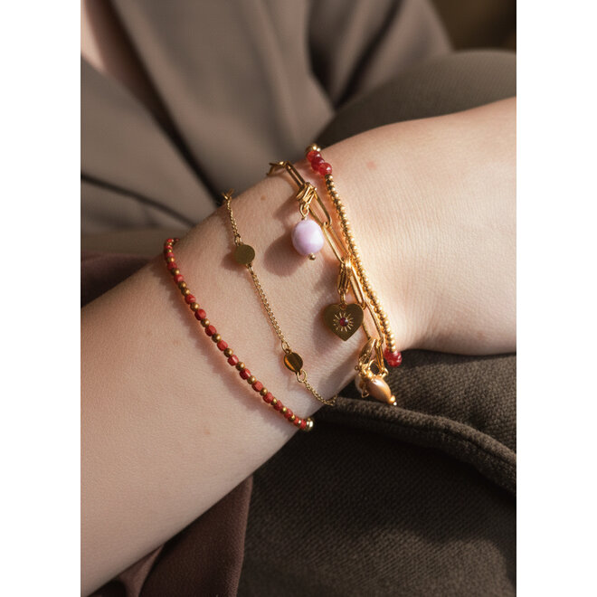 Armband cube beads 2mm rood goud