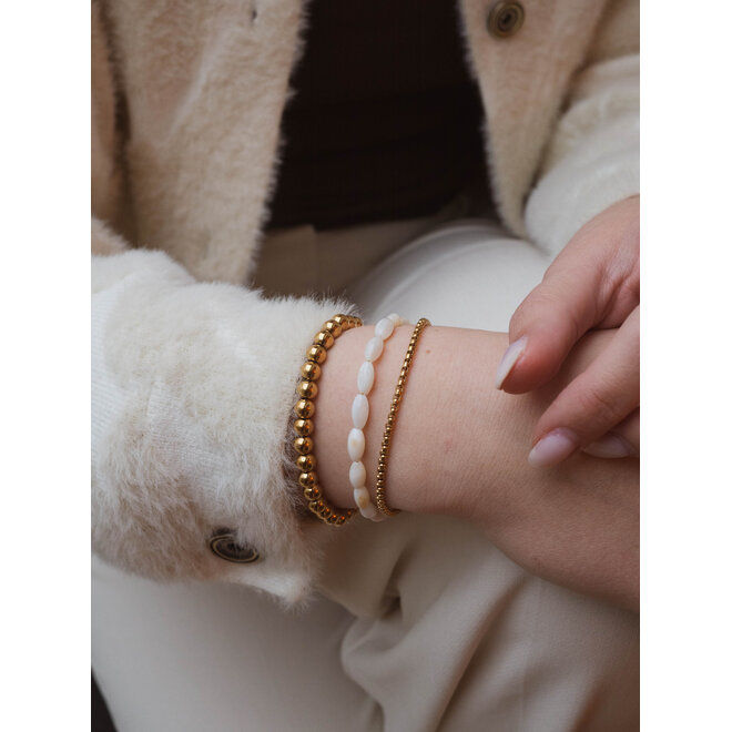 Armband oval shell wit goud