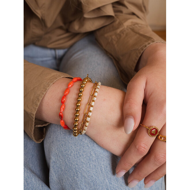 Armband oval shell rood goud