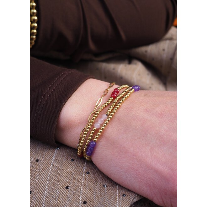 Armband beads 2.5 mm 9 x carneool  goud small