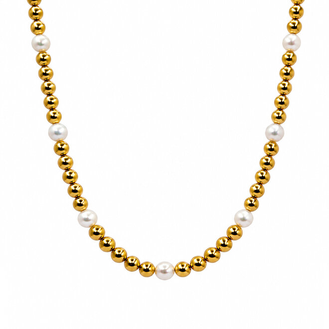 Ketting beads 6mm parel goud