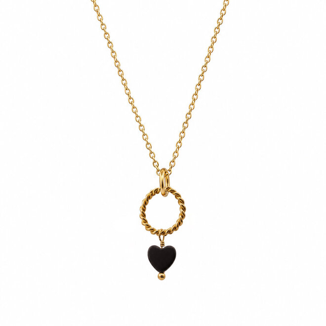 Ketting twisted ring heart onyx goud