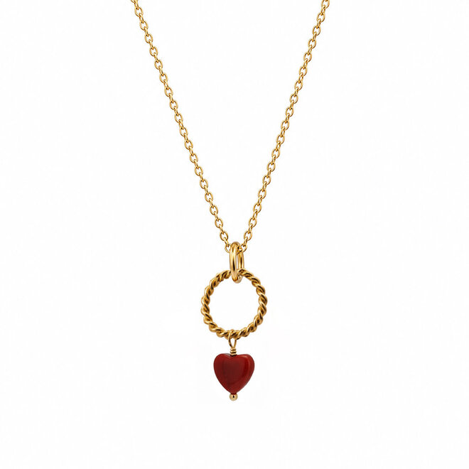 Ketting twisted ring heart rode jaspis goud