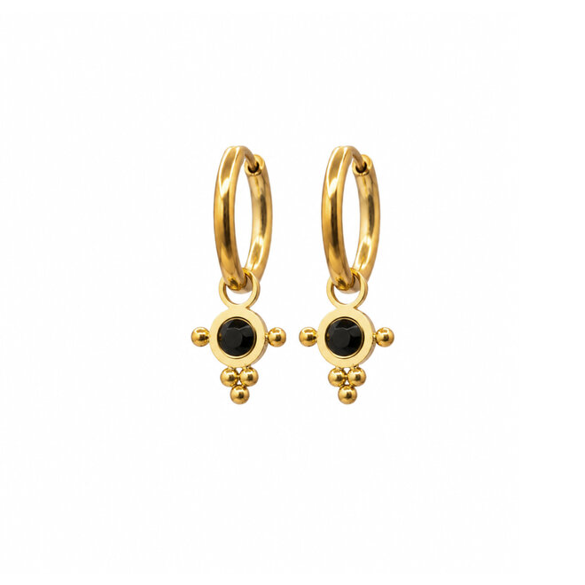 Oorringen (dots) black beauty 3d dots goud