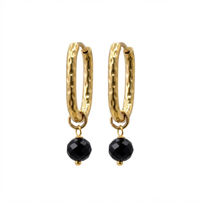 Creolen shaped oval hammered onyx goud