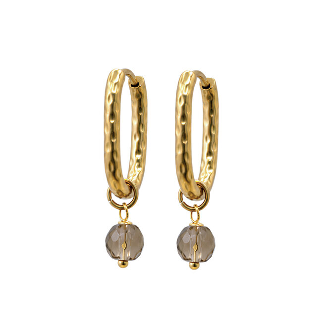 Creolen shaped oval hammered rookkwarts goud