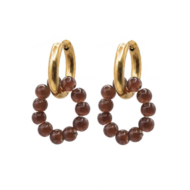 Oorringen beads open ring bruin goud
